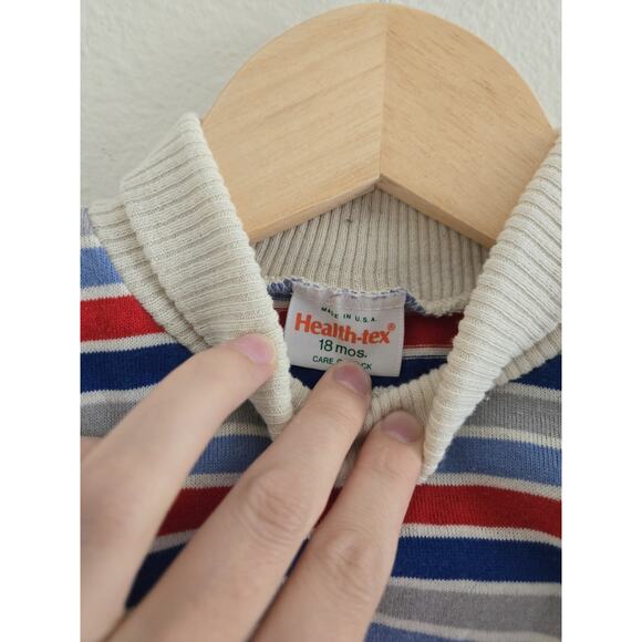 Vintage Health-tex Toddler Red And Blue Striped Turtleneck - Picture 3 of 4